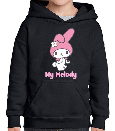 Buzo Canguro Hoodie Negro My Melody Hello Kitty  - Unisex