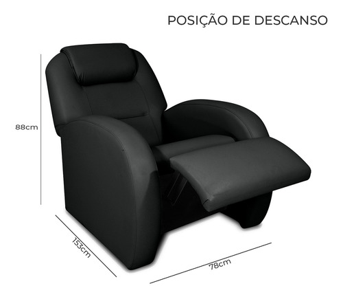 Poltrona Civic Com Encosto Reclinável Para Sala De Estar Do Papai Cor Preto