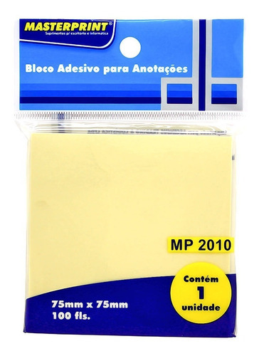 Bloco Adesivo Anotação 75x75mm 100 Folhas Masterprint Mp2011 Cor Amarelo