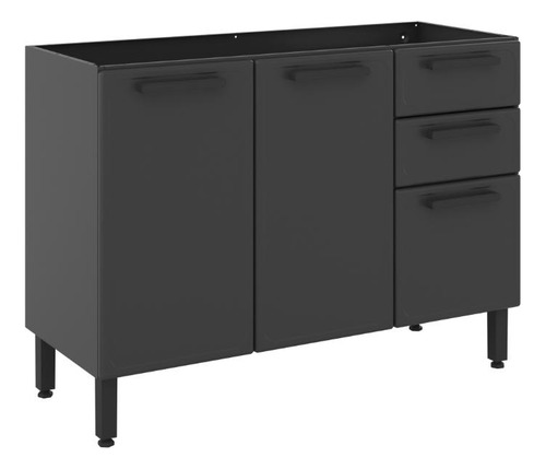 Encimera de cocina de acero grafito estilo Bertolini con 3 puertas