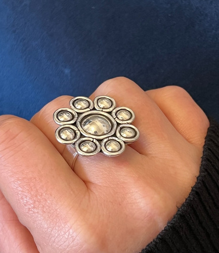 Anillo Flor De Mandala, Ajustable, Plata 925