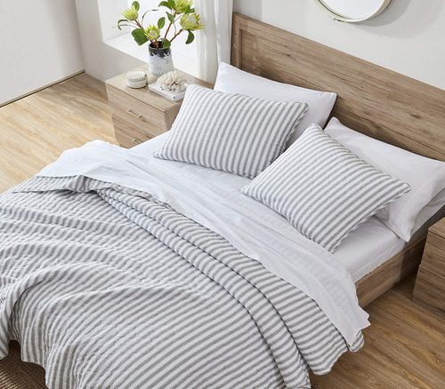 Juego De Edredón Matrimonial Queen Reversible Gris Oscuro