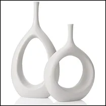 Comprar Juego De 2 Jarrones Huecos De Cerámica Blanca, Florero Para