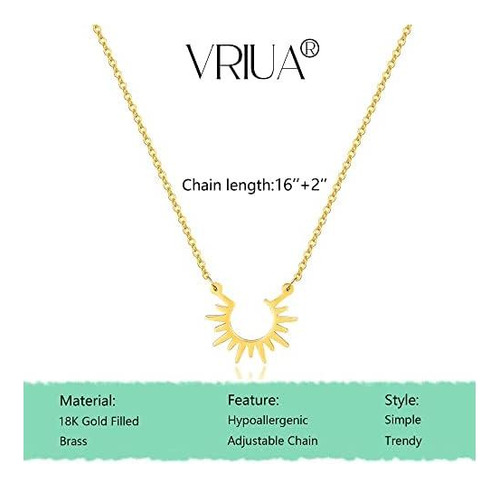 Collar Sol Vriua Mujer 14k Oro Chapado, Diseño Elegante