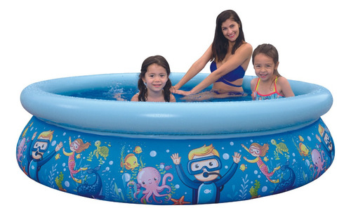 Piscina 855l Redonda 3d Sea World Pool Cor Azul