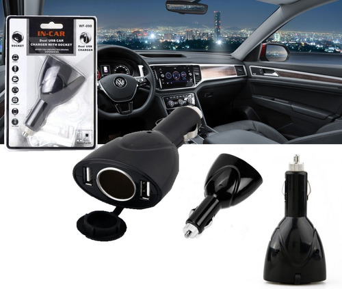 Cargador 2 Usb Auto + Entrada 12v 