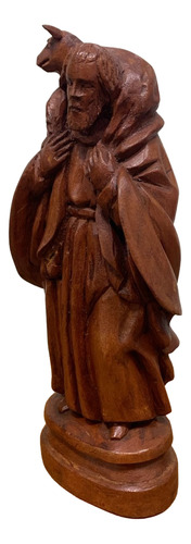 Estatueta Pastor Com Ovelha Em Madeira Bordô