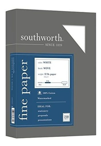 Southworth 100% Algodón Papel De Negocios, 8,5 X 11  , 32 Lb