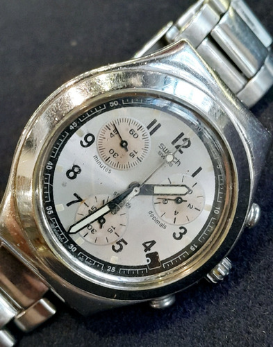 Reloj Swatch Irony Crono Ag 1999 Gris Plateado Funciona