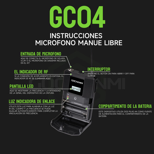 Microfonos Gc Gc08q Inalambrico Sistema Solapa Cintillo Mano Color Negro