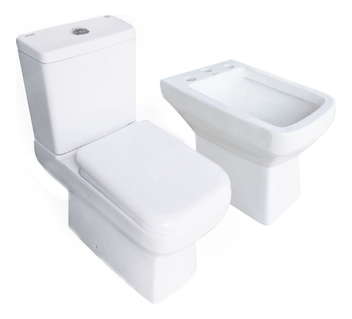 Combo Prunus Aluna Inodoro Largo Bidet 3a Descarga Dual Tapa