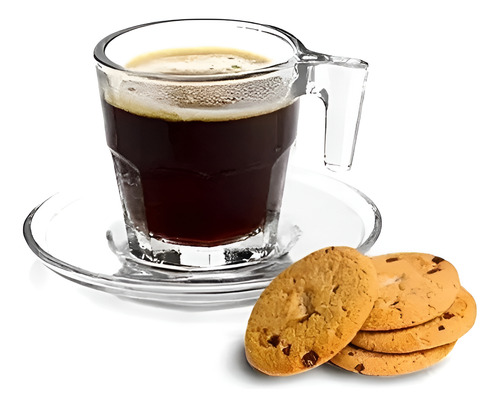 Juego De 6 Tazas Para Café Espresso+ Platillos 70ml Kimglass Translúcido Cuchara