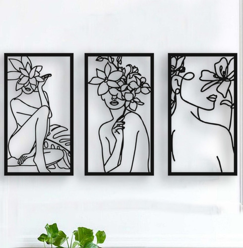 Cuadro Triptico Calado Diseño Floral Mujeres 120x80cm 