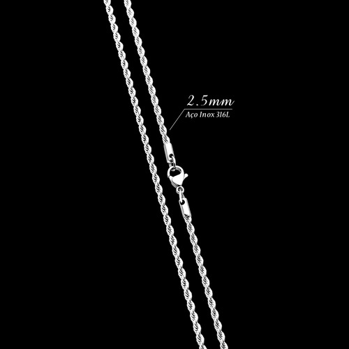 Corrente Cordão Baiano Cruz Masculino Aço Inox J-1368 Prata