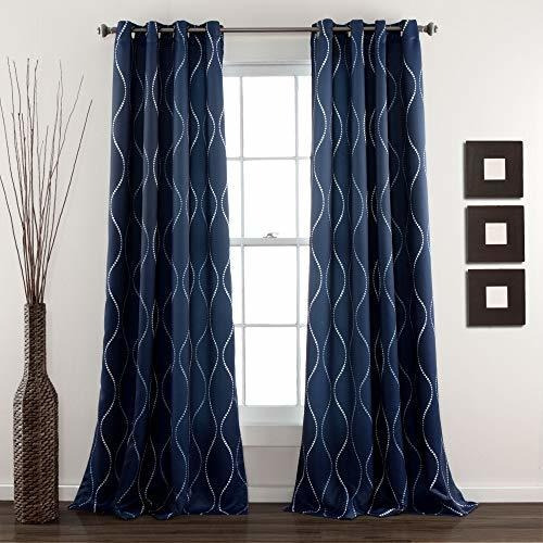   Navy Swirl Room Darkening Curtains  Wave Dot Stripe R...