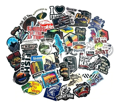 50 Calcomanias Stickers De Pesca Vinil Mar Animales Estampa