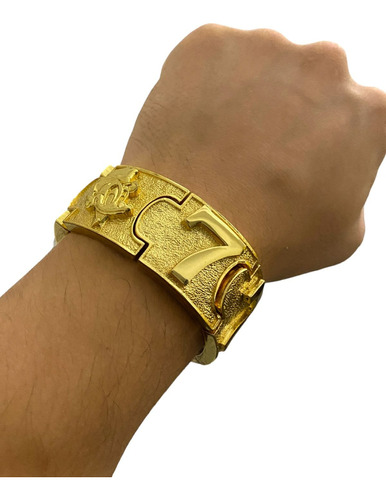 Bracelete Tio Patinhas 7 Cifrão Cravejado Banhado A Ouro 18k