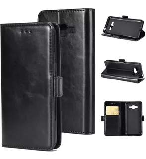 Capa Capinha Carteira Flip Couro Preto Para Galaxy J2 Prime