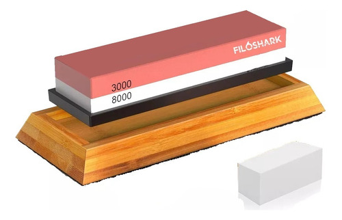 Piedra De Afilar Filoshark 3000 8000 Base De Bambu Silicona