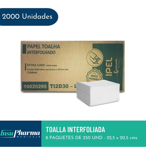 Imagen 2 de 4 de Toalla Interfoliada Doble Hoja, 8 Paquetes X 250 Und