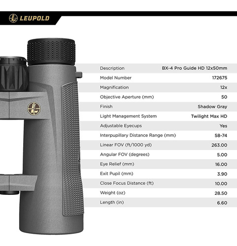 Leupold Bx-4 Pro Guide Hd - Prismático (0.472 X 1.969 In), C