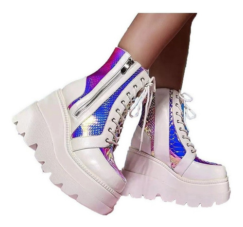 Zapatos Botas Blancas Platform Cuñas Suela Punk For Lady