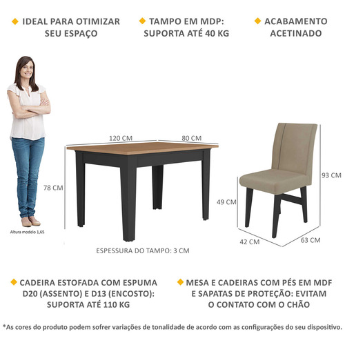 Mesa Jantar C/ 4 Cadeiras Tokio Multimóveis Ex1004 Pt/md/mc