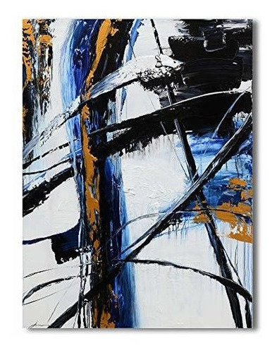 Yihui Arts Abstract Blue Pintura Al Óleo En Blanco Y Negro G