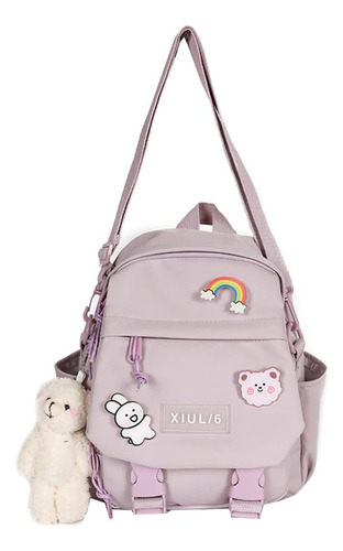 Mini Mochila C/ Lindos Accesorio Y Llavero De Peluche-morado