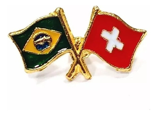 Kit 5 Bótom Pim Broche Bandeira Brasil X Suíça Folheado Ouro
