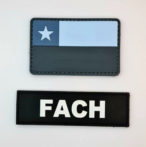 Imagen 1 de 6 de Pack 02 Parches Pvc, Bandera Chilena (gris) + Parche Fach