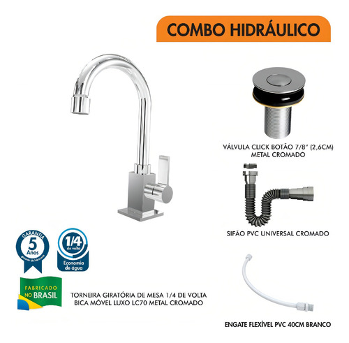 Torneira Classic Luxo C/válvula Click 7/8b+sifão Crom+flex Acabamento Cromado Cor Cromado
