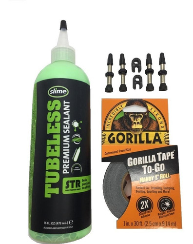 Kit Tubelees-valvulas Presta+cinta Gorilla+slime Str-x2 Bici
