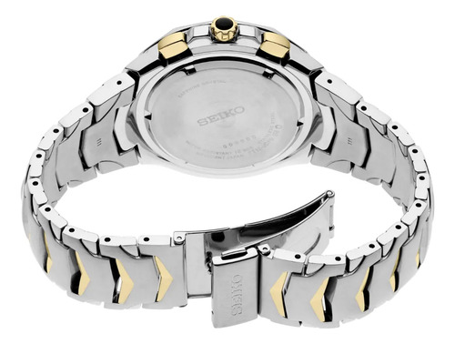 Reloj Seiko Coutura Quartz Chronograph Srwz24 Caballero Correa Plateado Bisel Dorado Fondo Blanco