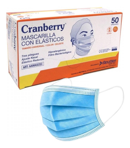 Mascarilla Cranberry 3 Pliegues Blancas Medicas Certificadas