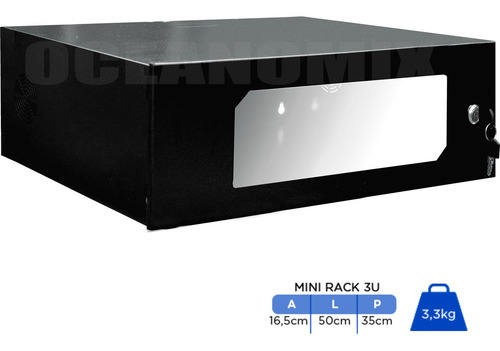 Mini Rack Parede Padrão 19 3u X 350mm Preto Rede Lan Utp