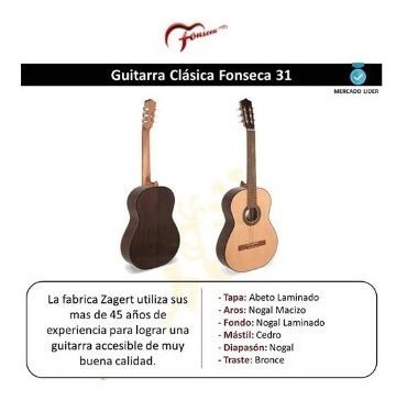 Imagen 3 de 10 de Guitarra Fonseca Criolla Mod 31 Accesorios Funda Cuotas