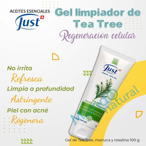 Imagen 2 de 7 de Gel Limpiador Tea Tree 100ml Producto Swiss Just Original