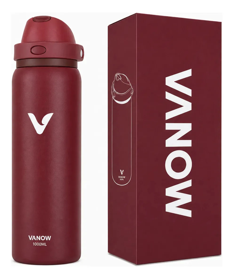 Termos De Acero Inoxidable Dos Maneras De Beber 32oz Vanow Burgundy rojo