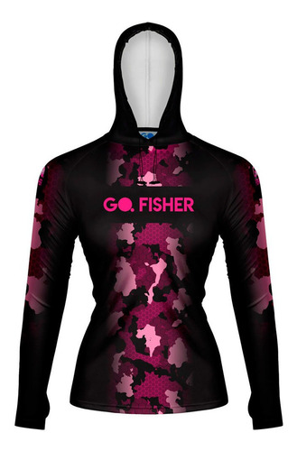 Camiseta Feminina Pesca Go Fisher Capuz Proteção Uv-gocpzf04