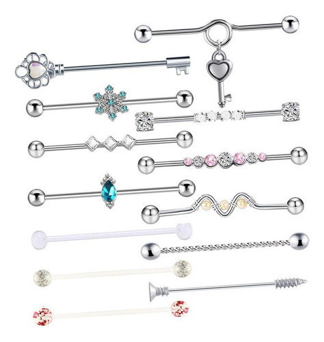 13pzs Piercing Aretes Oreja Cartílago Acero Inoxidable