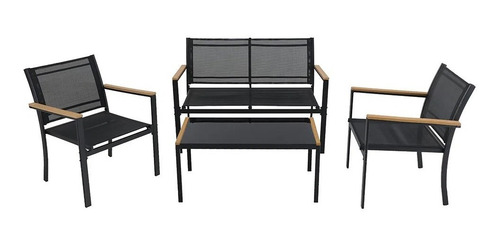 Juego Set Balcon Jardin Exterior 4 Piezas 3 Sillones + Mesa Estructura Negro