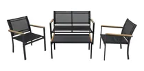Comprar Juego Set Balcon Jardin Exterior 4 Piezas 3 Sillones + Mesa Estructura Negro