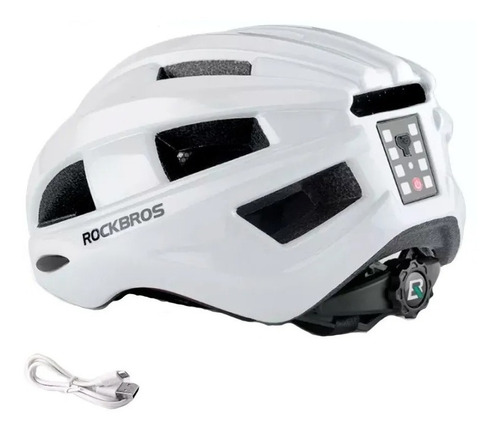 Casco De Bicicleta Rockbros Con Luz Trasera Ventilado Unisex Color Blanco Talla UNITALLA