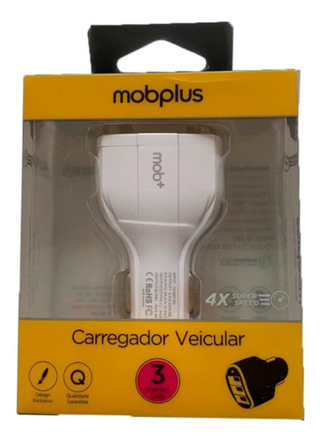 Carregador Veicular Super Speed 3 Portas Usb Branco Mobplus