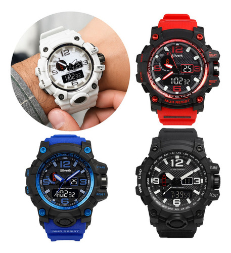 Kit 4 Relógio Masculino Prova Dágua Robusto Digital Ponteiro Correia Preto