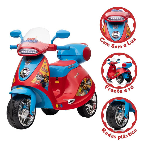 Moto Scooter Elétrica 6v Infantil Patrulha Canina Vermelha Cor Azul Voltagem do carregador 110V/220V