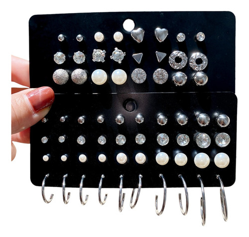 Kit 32 Pares Brinco Prateados Perola Argolas Strass Variados