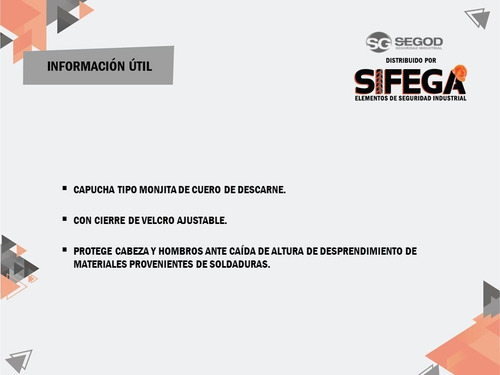 Imagen 5 de 6 de Capucha Tipo Monjita Cuero Descarne Para Soldador Sifega