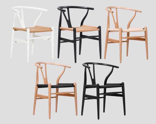 Silla Wishbone De Diseño Estilo Nórdico Madera Y Ratán Ratán Sintético Natural Natural
